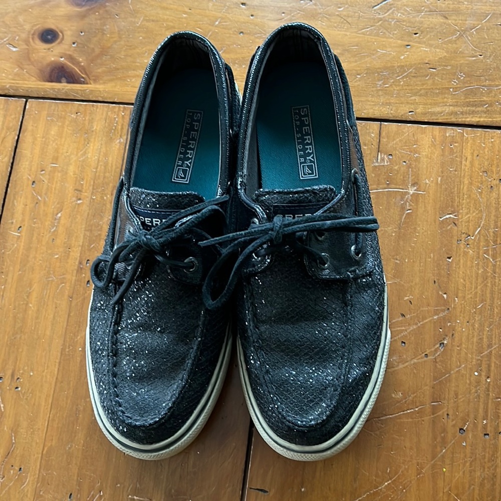 Sperry Topsider black glitter shoes size 6